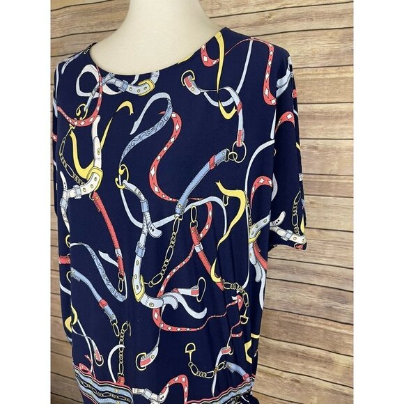 Rafaella Small Belt Chain Print Blouse Tie Side - Picture 3 of 11